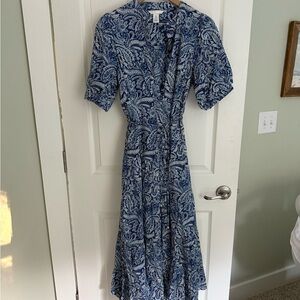 H&M Blue Patterned Midi Dress